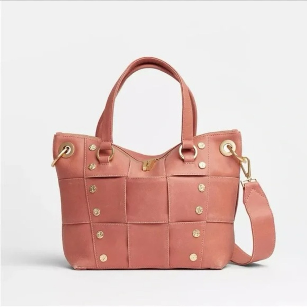 NWOT HAMMITT DANIEL Sorbet Pink weave/ Brushed Gold Hammered Satchel and wallet